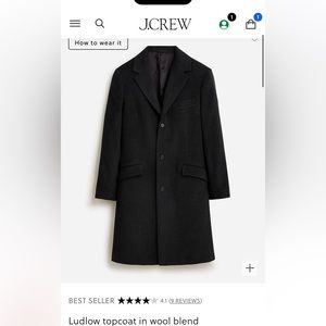 Men’s Ludlow topcoat in wool cashmere blend dark charcoal gray! Size 40S (med)